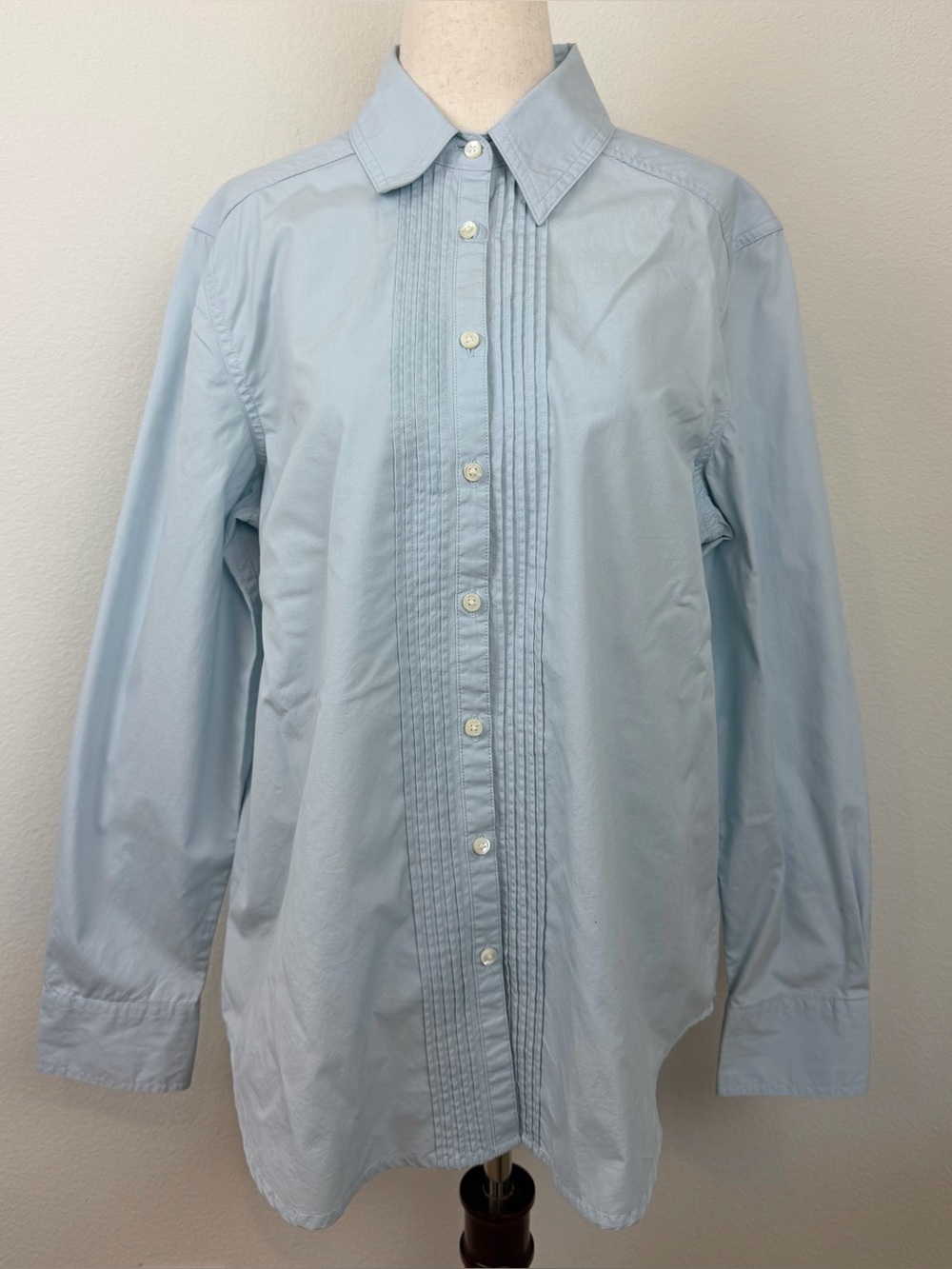 Sundance Sky Blue Pleated Pintuck Button Up Long-Sleeve Cotton Shirt Size Small
